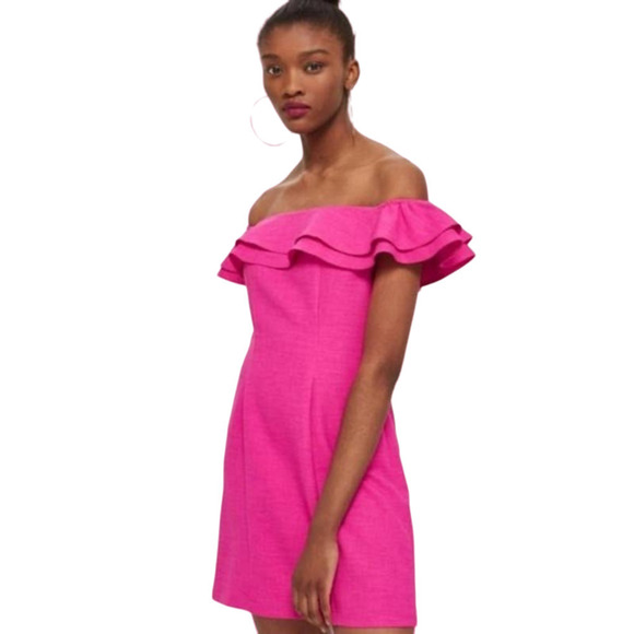 Topshop Barbie Pink Mini Dress Ruffle Size 4 EUC - Picture 1 of 8